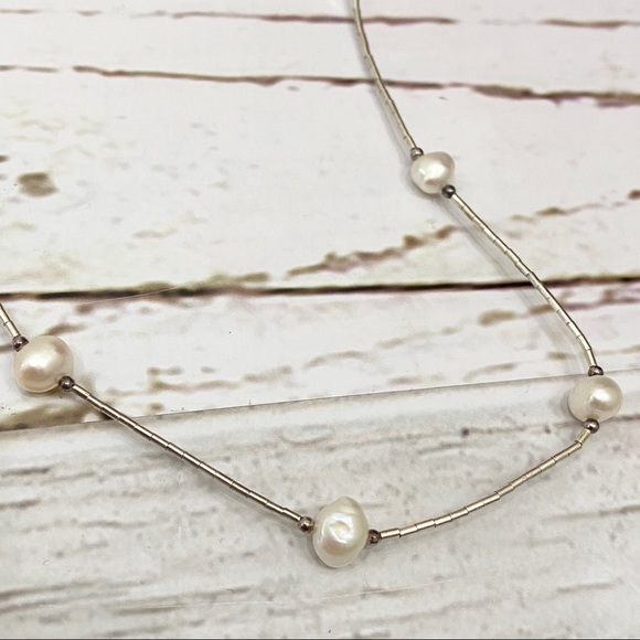 Liquid Silver with Pearl 16” Necklace - Picture 13 of 14